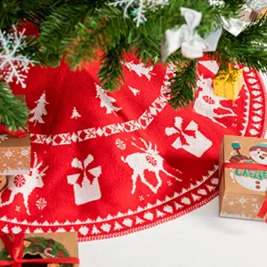 KD KIDPAR 36" Christmas Tree Skirt Knit Knitted Thick Rustic Tree Skirt for Xmas Holiday Tree Decorations and Orname Home Décor