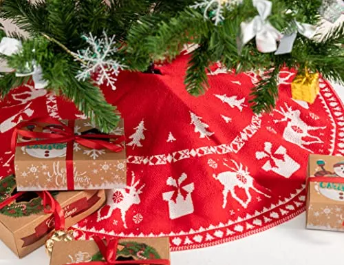 KD KIDPAR 36" Christmas Tree Skirt Knit Knitted Thick Rustic Tree Skirt for Xmas Holiday Tree Decorations and Orname Home Décor