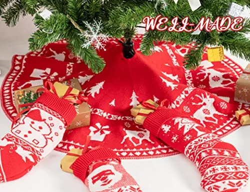 KD KIDPAR 36" Christmas Tree Skirt Knit Knitted Thick Rustic Tree Skirt for Xmas Holiday Tree Decorations and Orname Home Décor