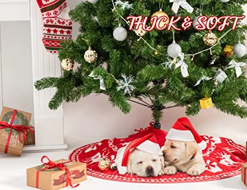 KD KIDPAR 36" Christmas Tree Skirt Knit Knitted Thick Rustic Tree Skirt for Xmas Holiday Tree Decorations and Orname Home Décor