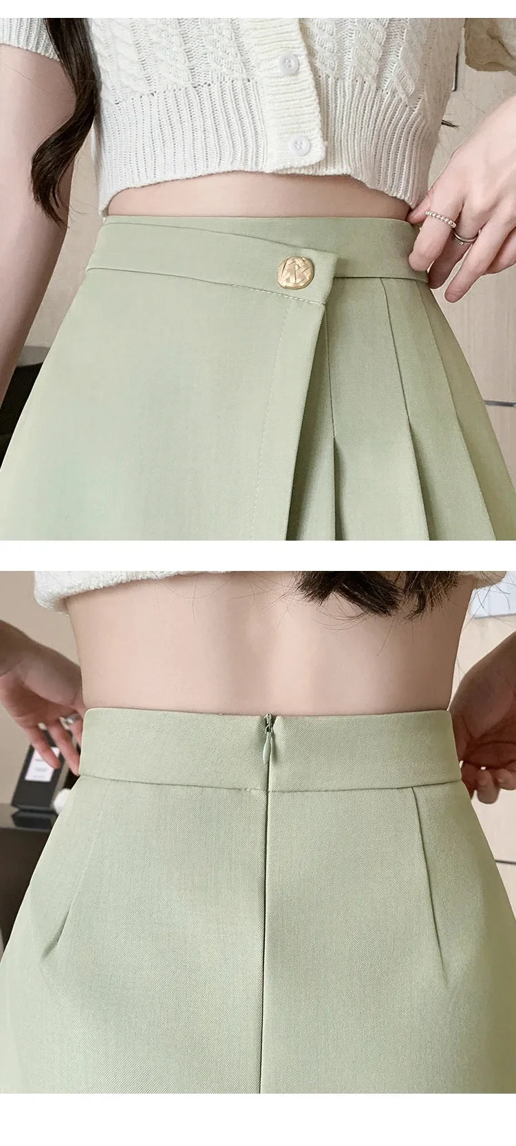 Korean High-Waist A-Line Mini Skirt – Women’s Spring Summer Pleated Irregular Short Skirt with Buttons, Casual Fashion
