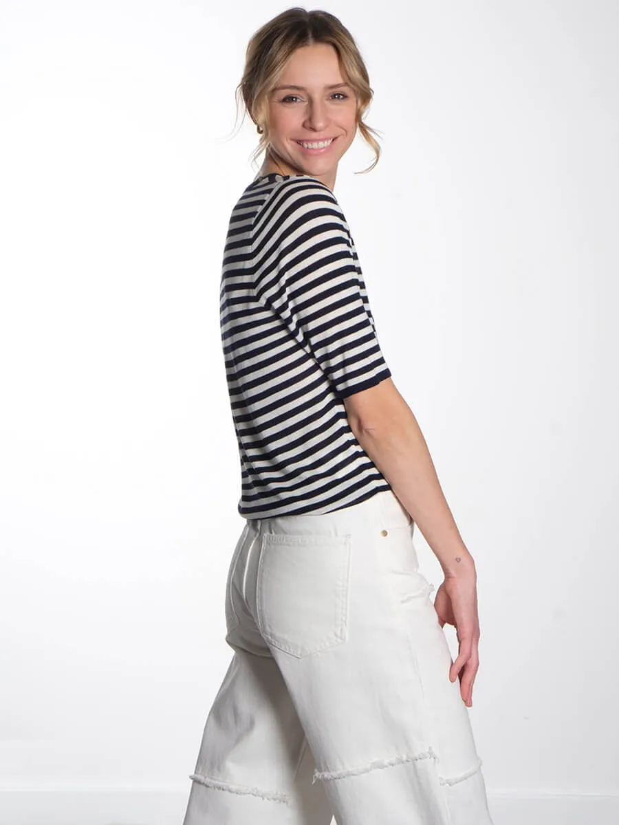 Kristin T-Shirt - Navy & Off White