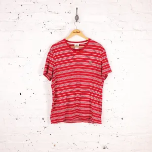 Lacoste V Neck Striped T Shirt - Red - L