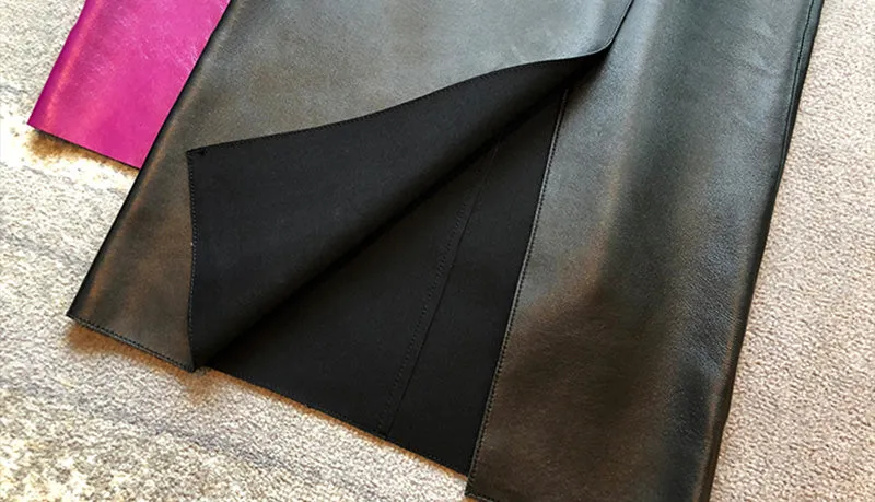 Lady Genuine Leather Skirt High Waisted Simple Split One Step Slimming Long Skirt Sheepskin Wrap Hip Skirt TF3911