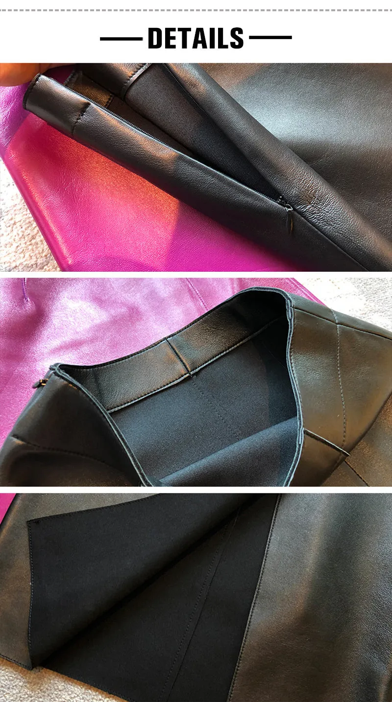 Lady Genuine Leather Skirt High Waisted Simple Split One Step Slimming Long Skirt Sheepskin Wrap Hip Skirt TF3911