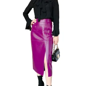 Lady Genuine Leather Skirt High Waisted Simple Split One Step Slimming Long Skirt Sheepskin Wrap Hip Skirt TF3911