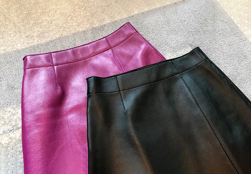 Lady Genuine Leather Skirt High Waisted Simple Split One Step Slimming Long Skirt Sheepskin Wrap Hip Skirt TF3911