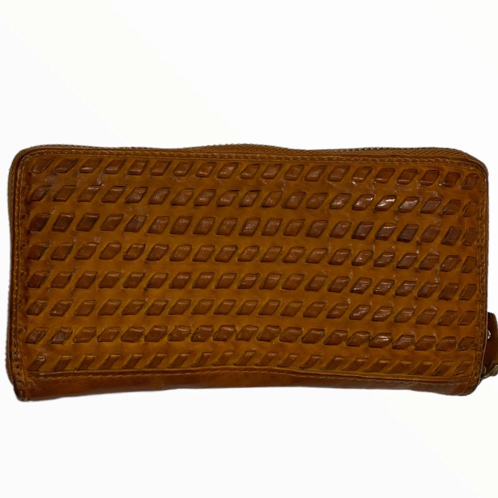 Leather handwoven zip around wallet