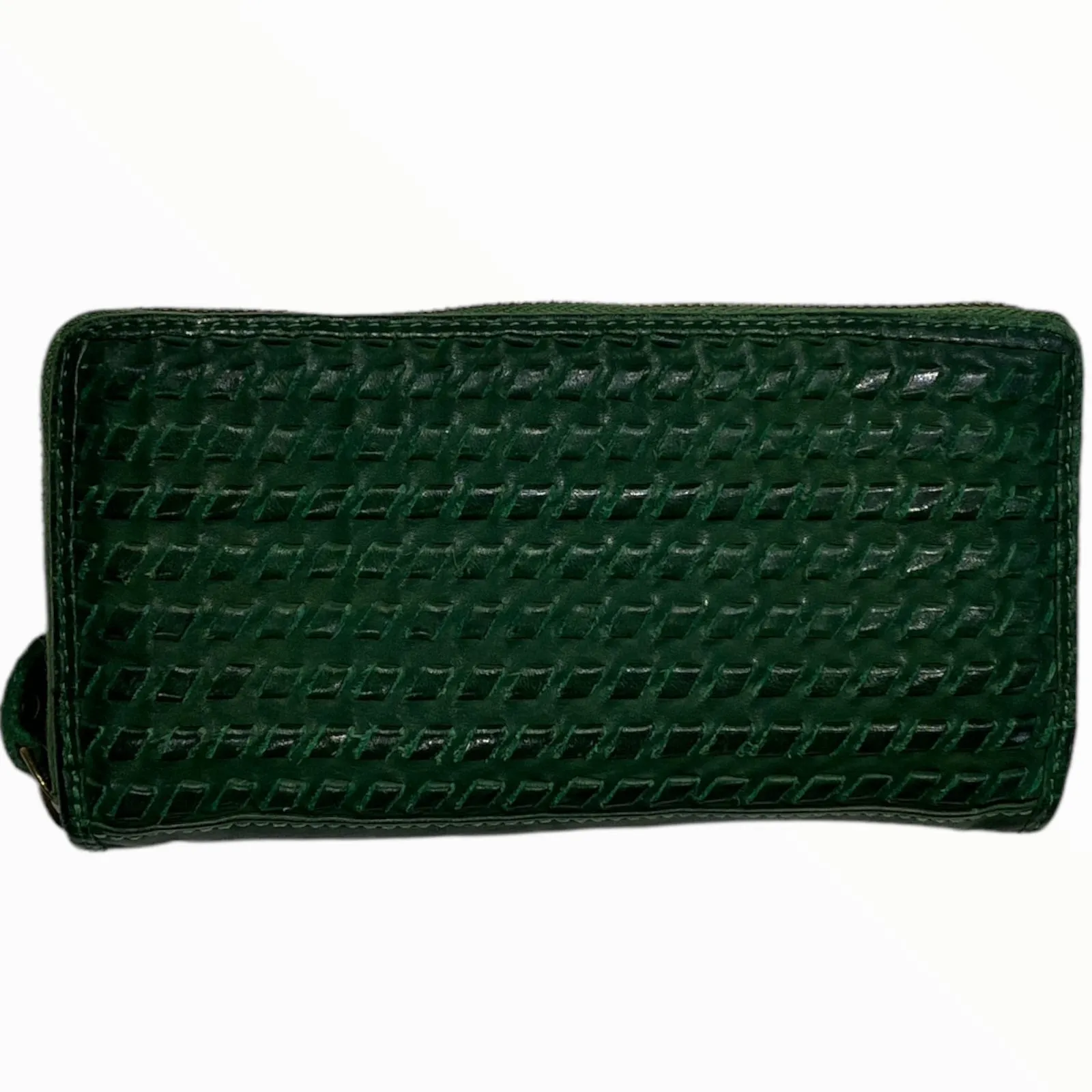 Leather handwoven zip around wallet