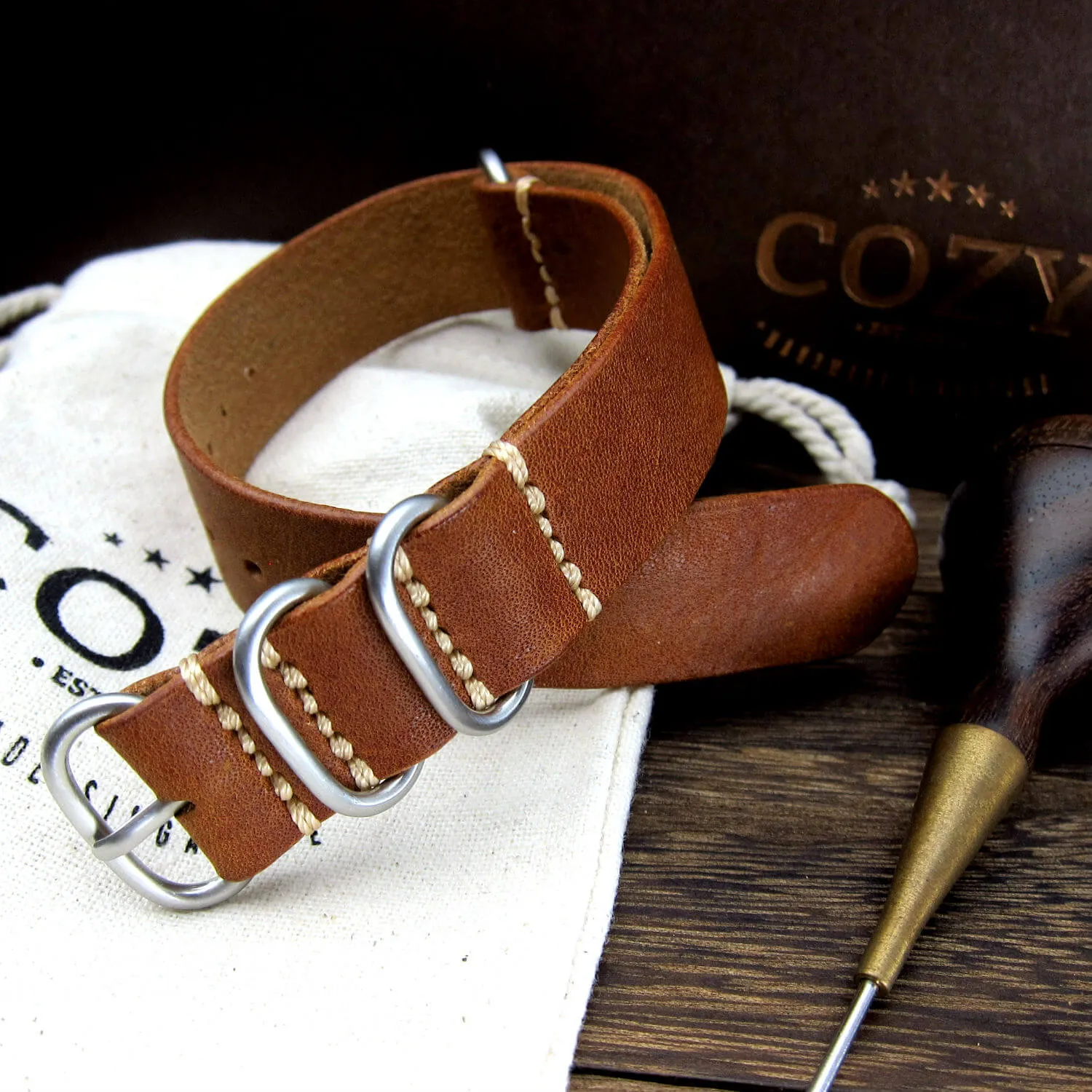 Leather Watch Strap, 4-Ring Vintage 403