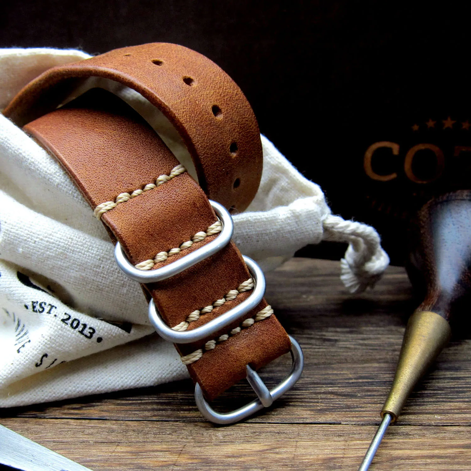 Leather Watch Strap, 4-Ring Vintage 403