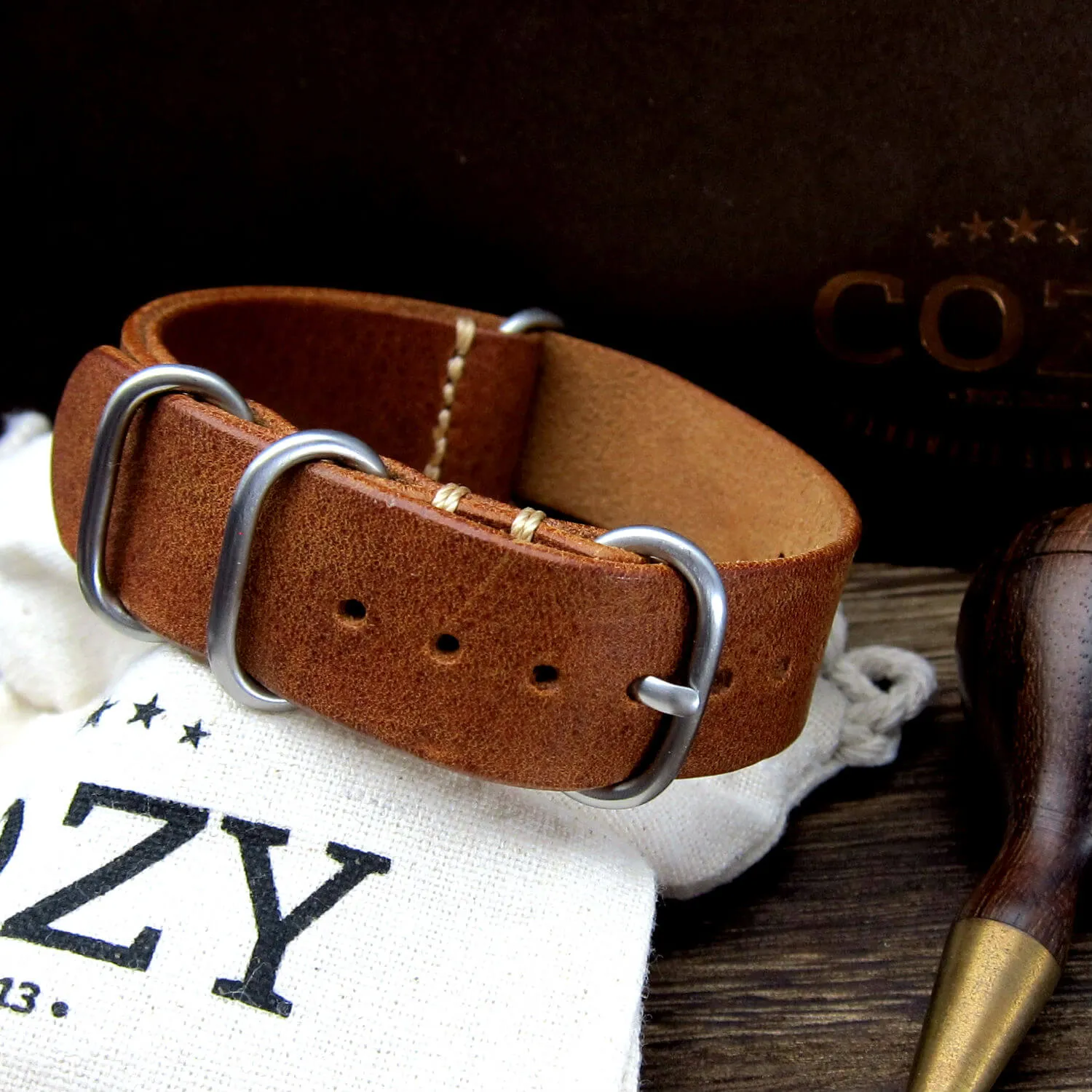 Leather Watch Strap, 4-Ring Vintage 403