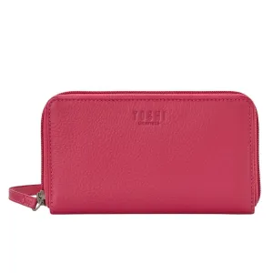 Leather zip around Purse - Raspberry