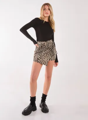 Leopard Print Wrap Front Skort