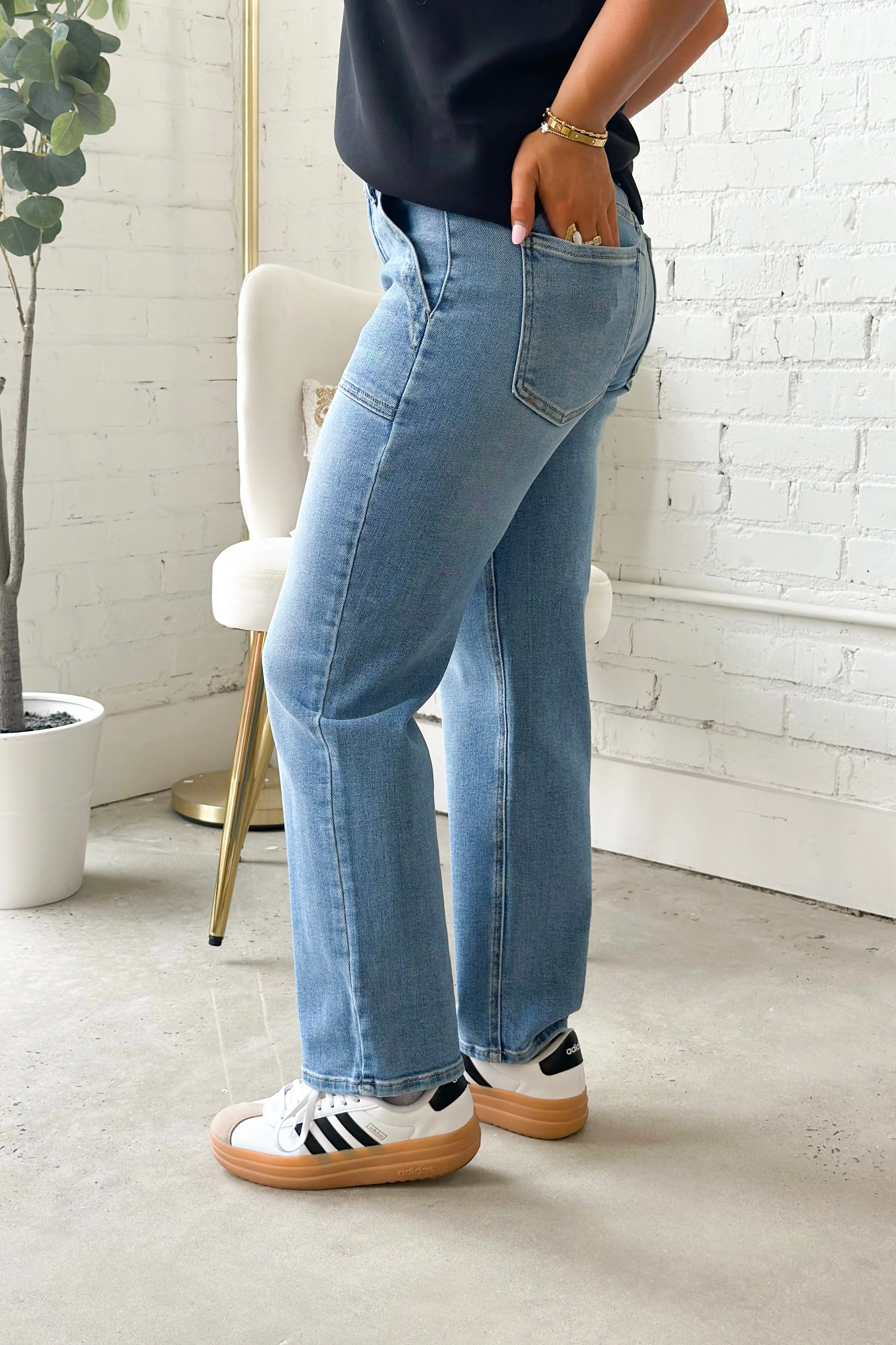 Light Denim Utility Pocket Straight Leg Jean