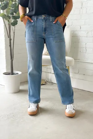 Light Denim Utility Pocket Straight Leg Jean