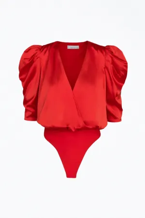LILA WRAP-EFFECT SATEEN BODYSUIT