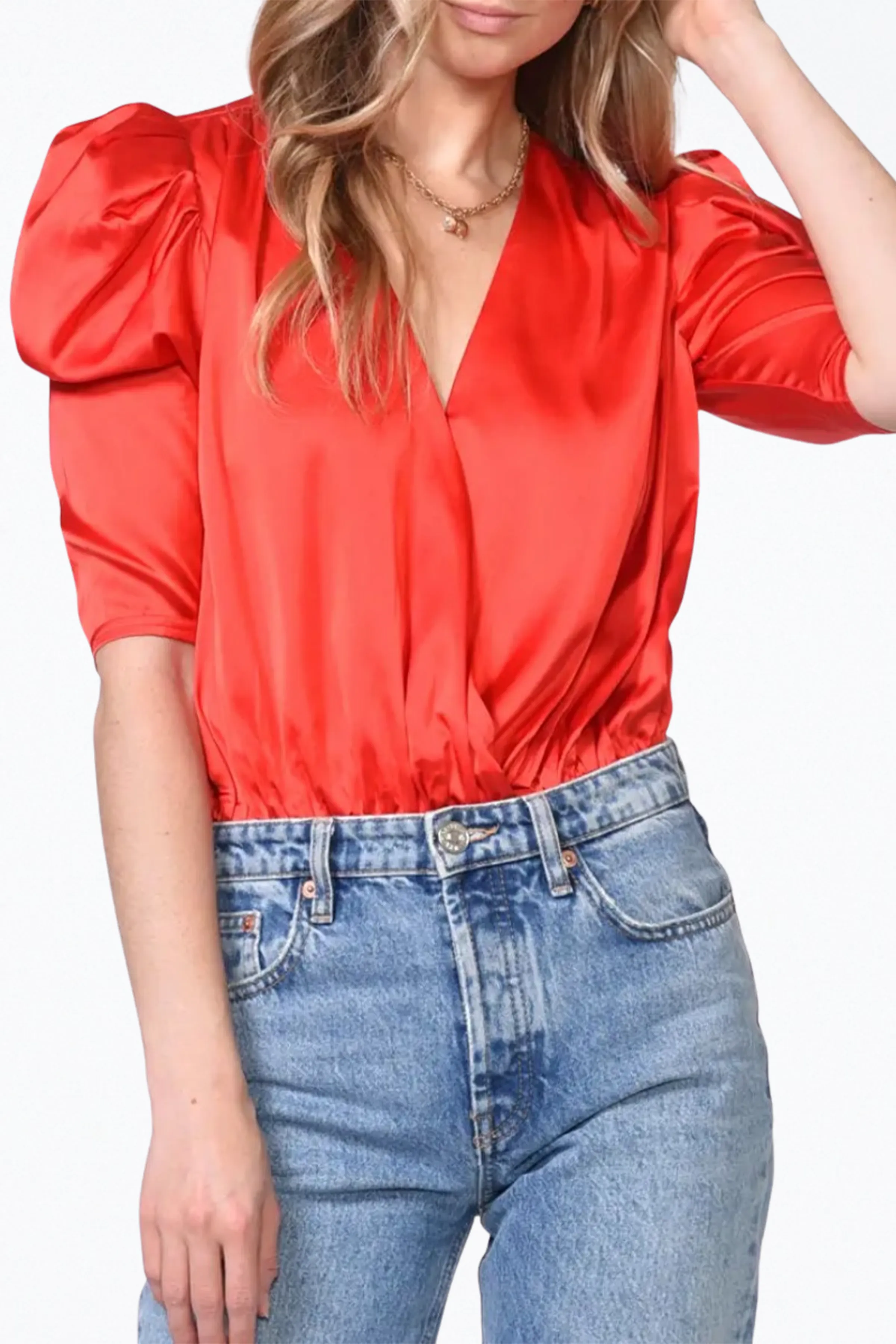LILA WRAP-EFFECT SATEEN BODYSUIT