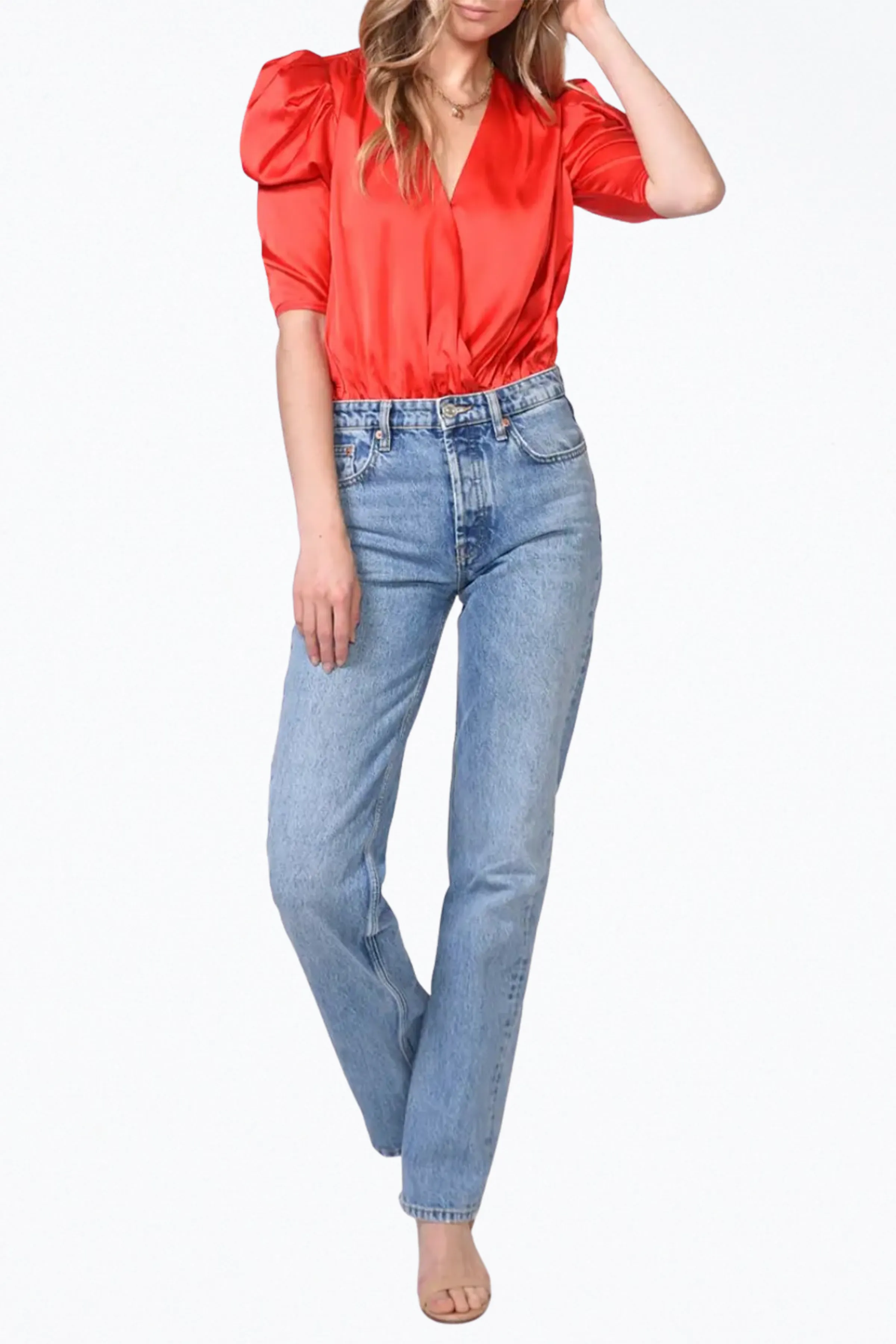 LILA WRAP-EFFECT SATEEN BODYSUIT