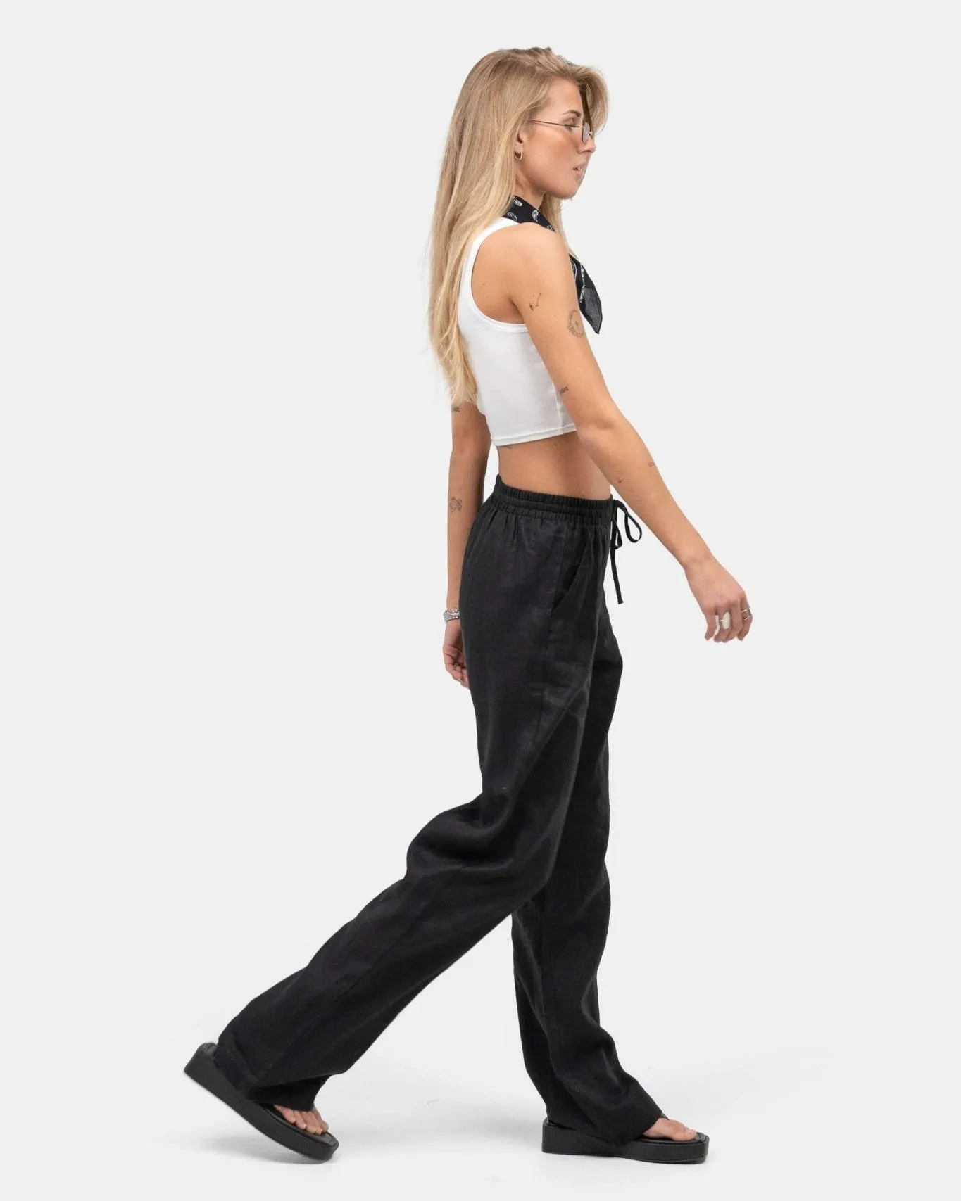 Linen Pants High-waisted Black
