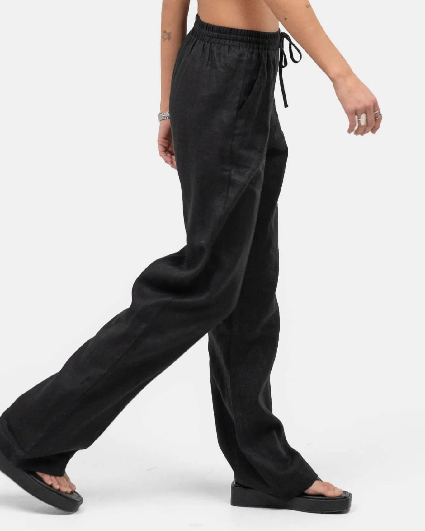 Linen Pants High-waisted Black