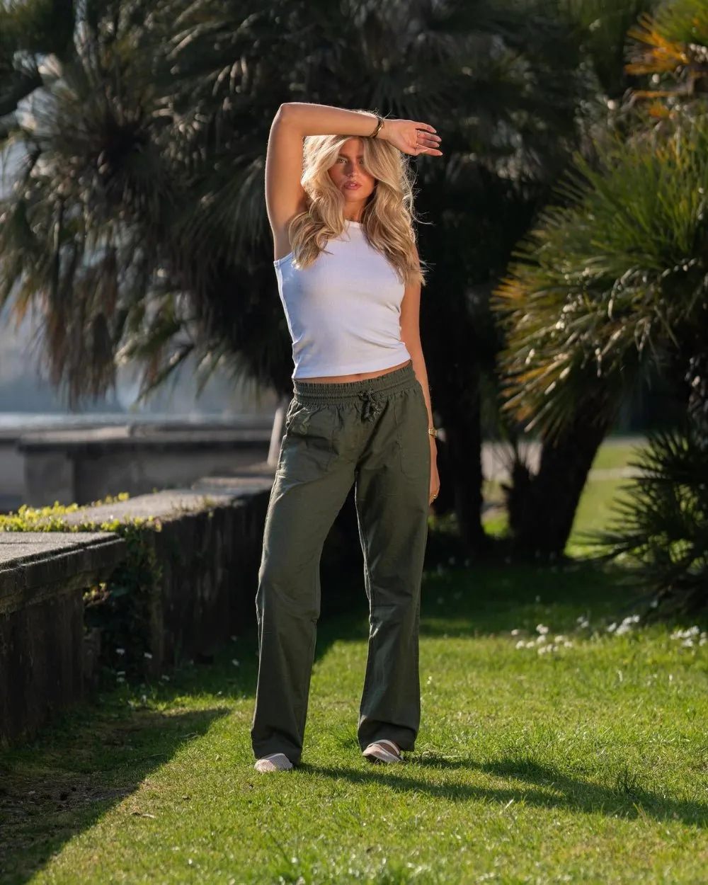 Linen Pants Low-Waisted Army