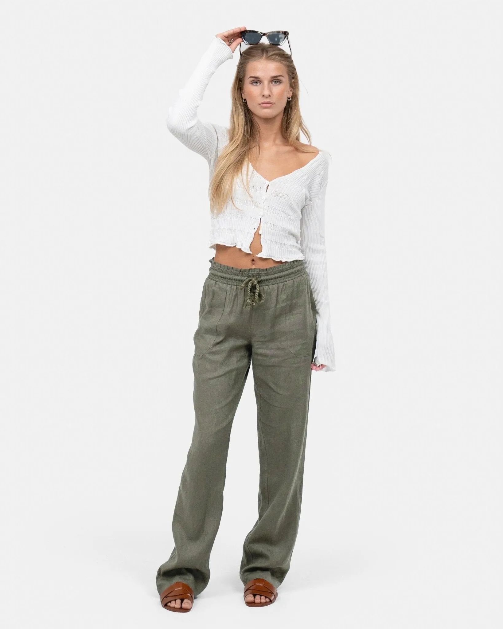 Linen Pants Low-Waisted Army