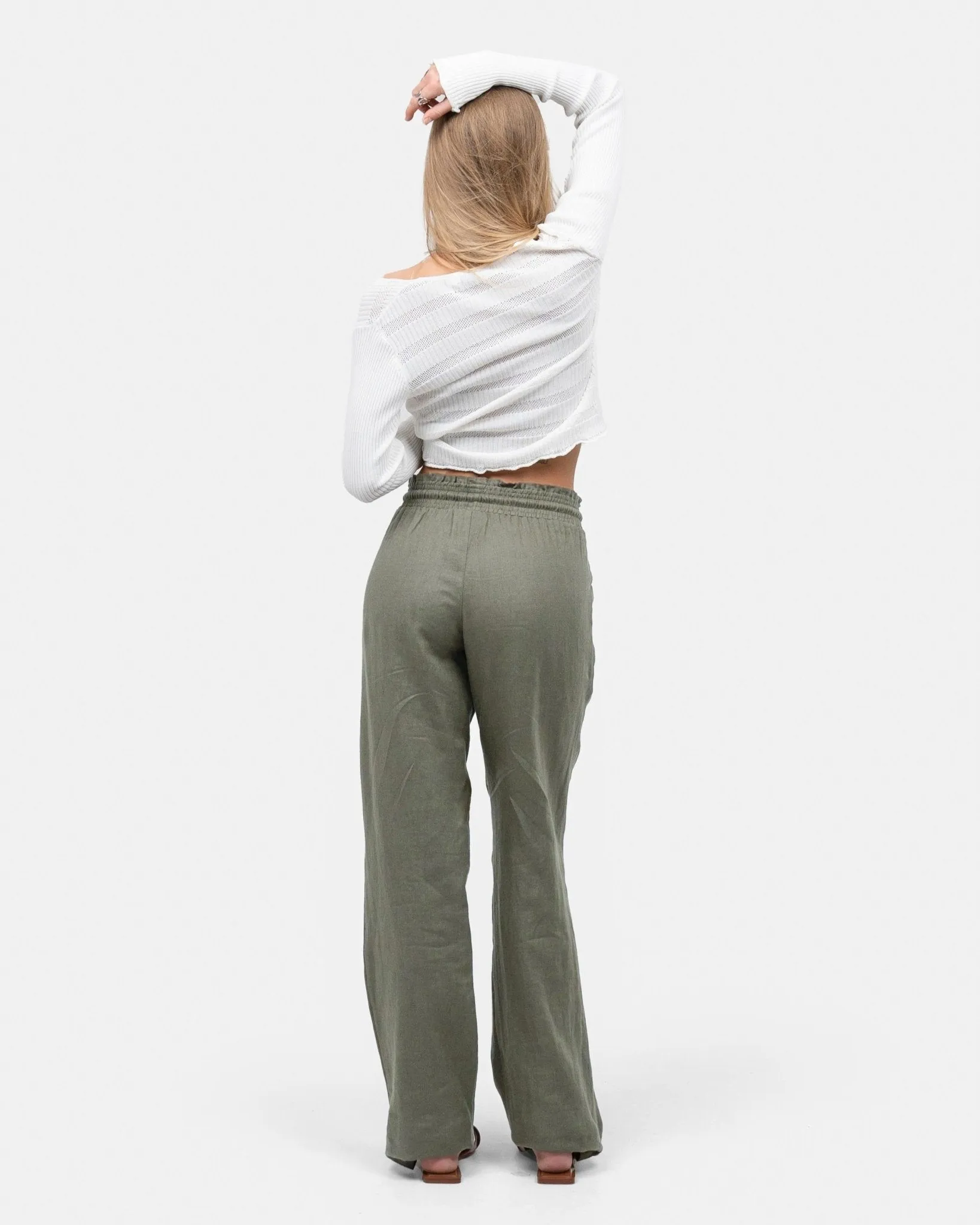 Linen Pants Low-Waisted Army