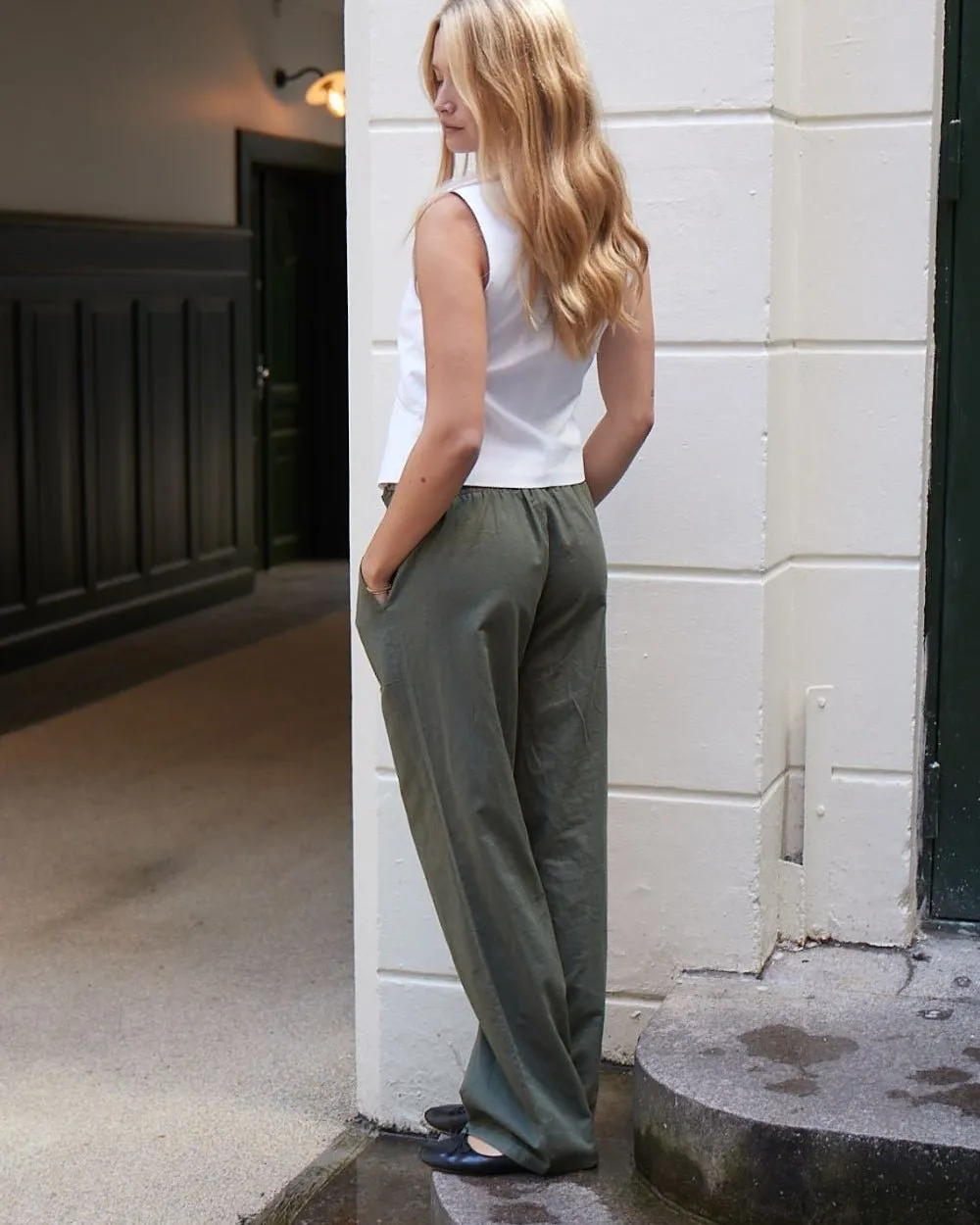 Linen Pants Low-Waisted Army