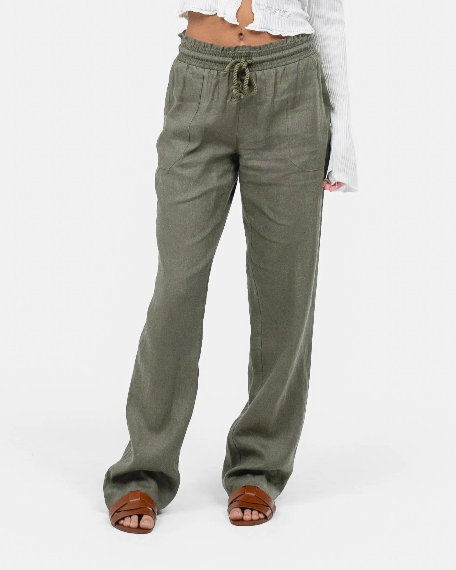 Linen Pants Low-Waisted Army