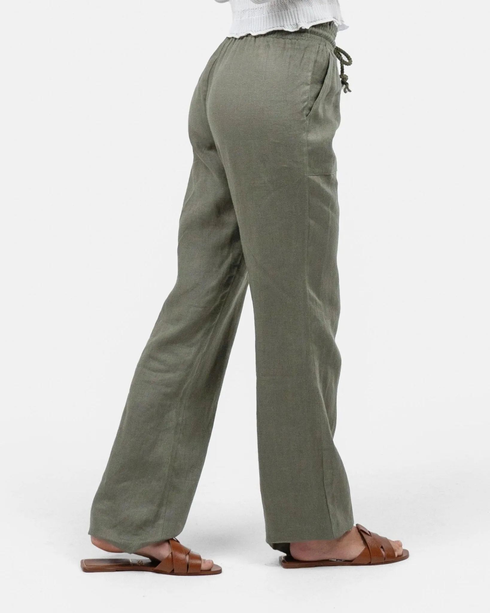 Linen Pants Low-Waisted Army