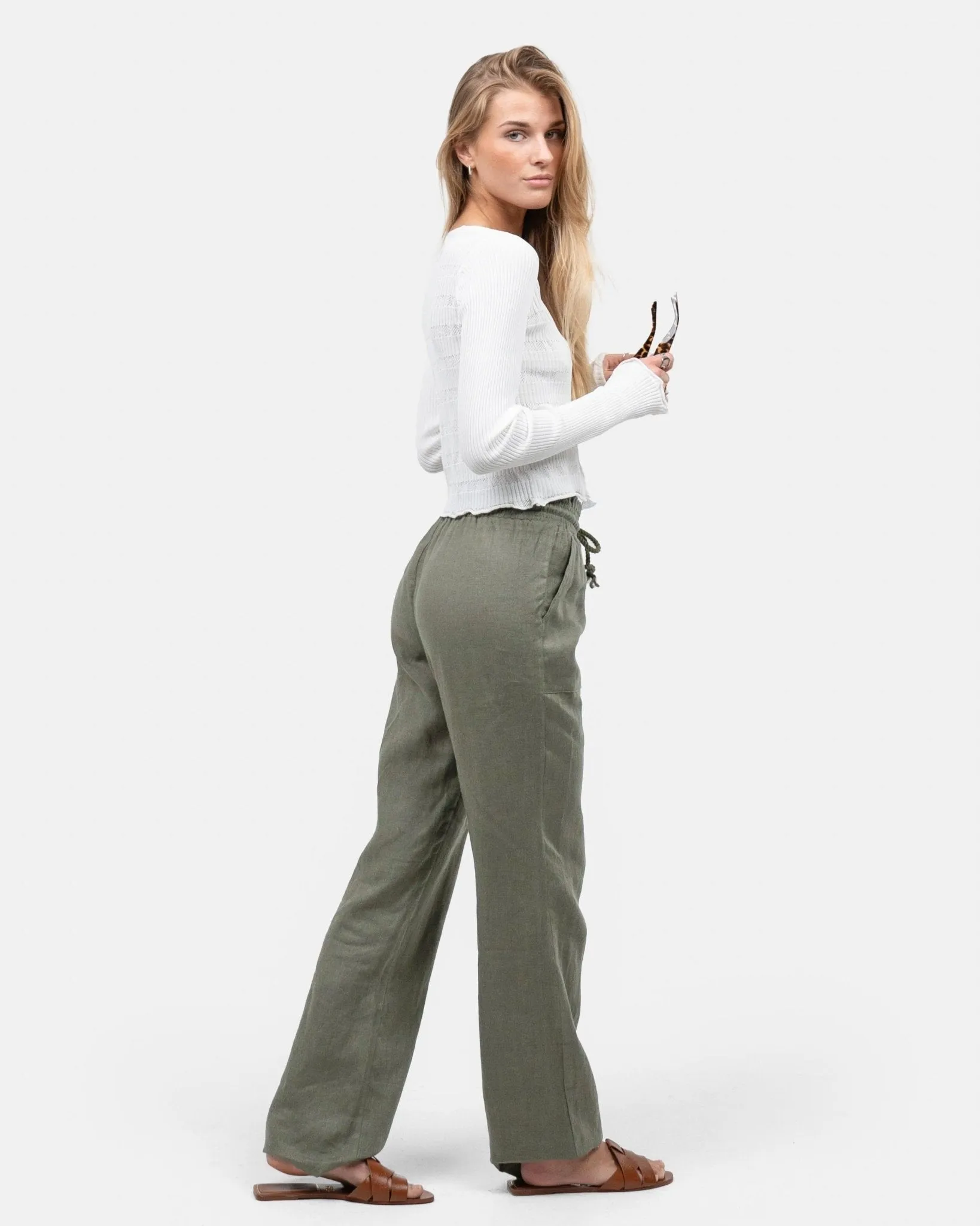 Linen Pants Low-Waisted Army