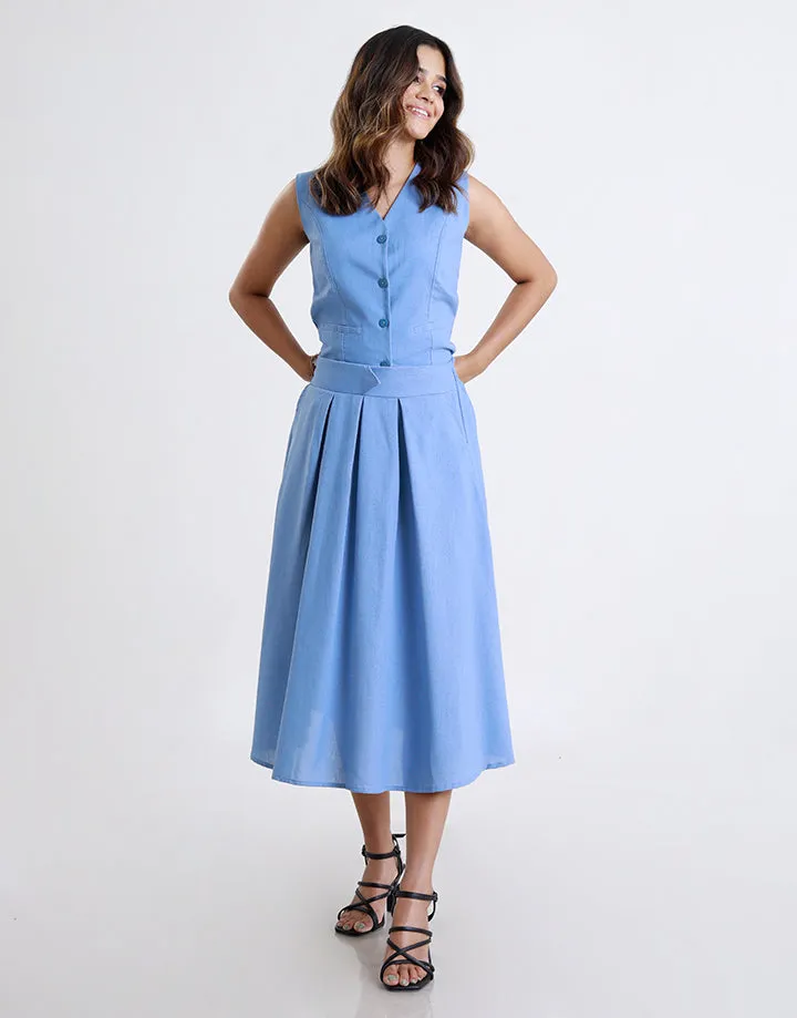 Linen Pleated Skirt with Pockets
