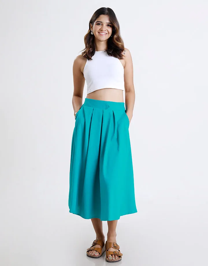 Linen Pleated Skirt with Pockets
