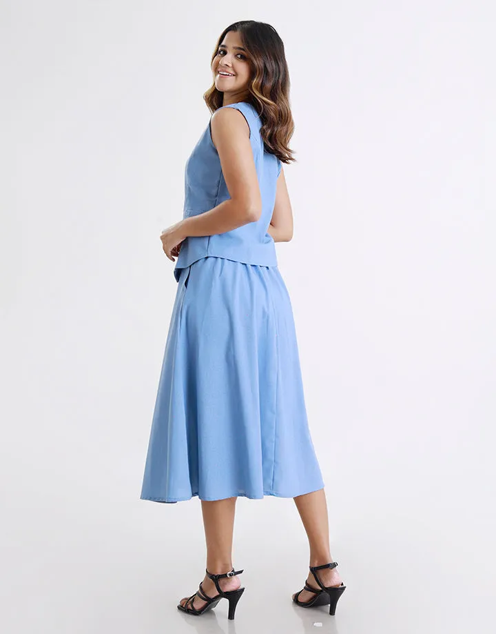 Linen Pleated Skirt with Pockets