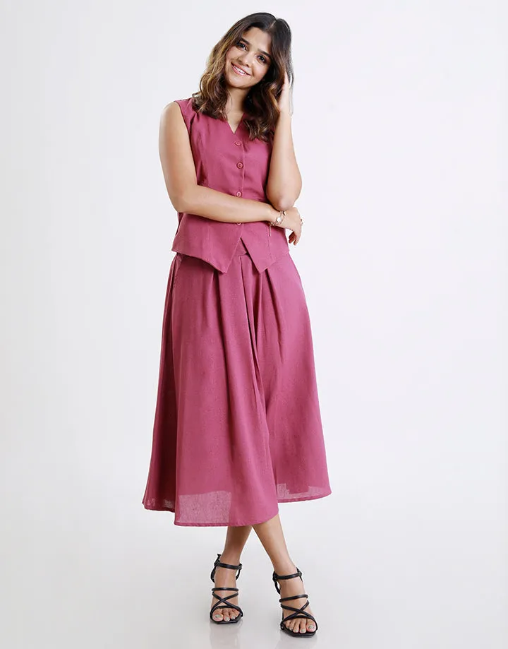 Linen Pleated Skirt with Pockets