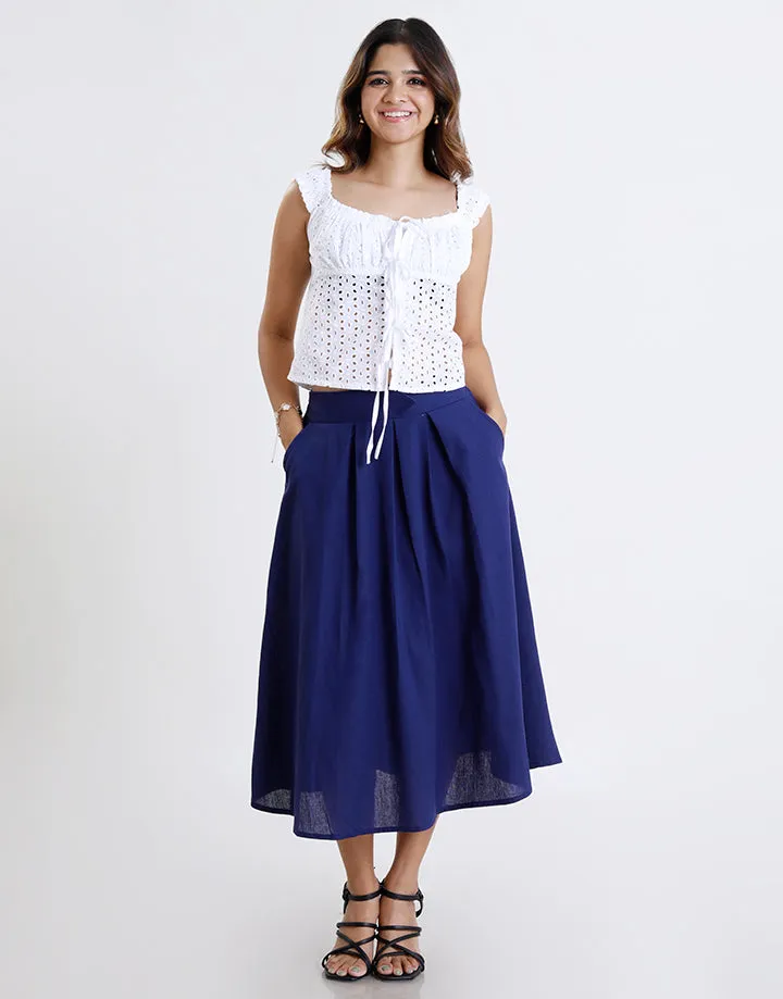 Linen Pleated Skirt with Pockets