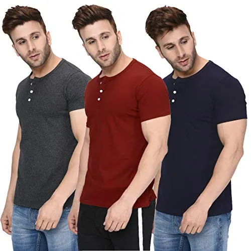 London Hills Men's Regular Fit T-Shirt(Pack of 3) (LH_T_HF_510_14_15_SIZE_L_Blue_Large)