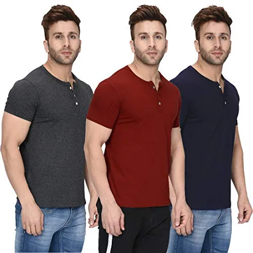 London Hills Men's Regular Fit T-Shirt(Pack of 3) (LH_T_HF_510_14_15_SIZE_L_Blue_Large)