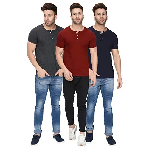 London Hills Men's Regular Fit T-Shirt(Pack of 3) (LH_T_HF_510_14_15_SIZE_L_Blue_Large)