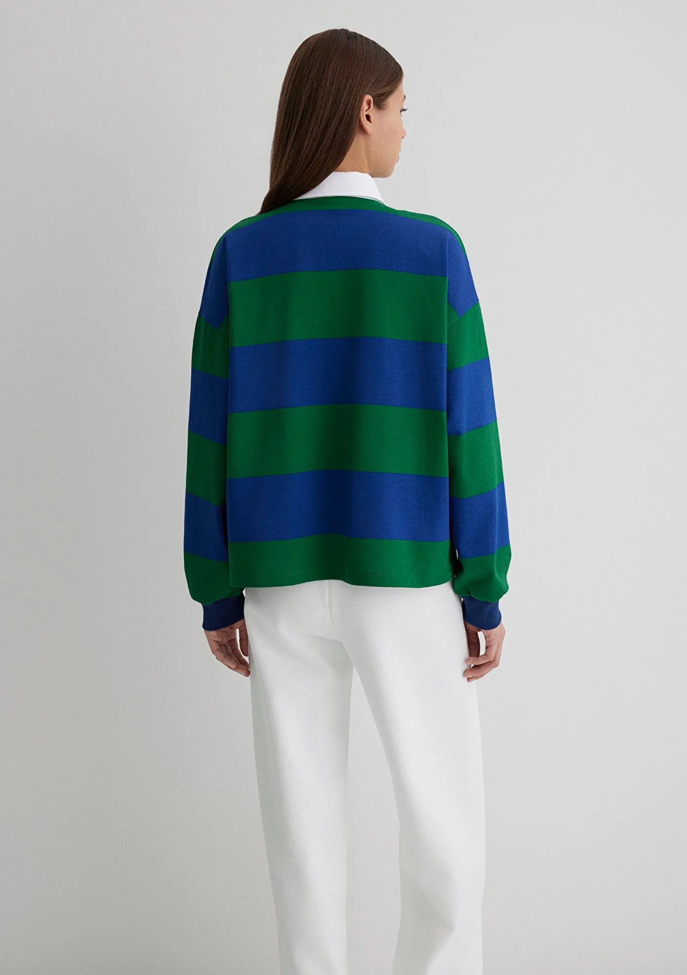 Long Sleeve Green Striped Polo T-Shirt