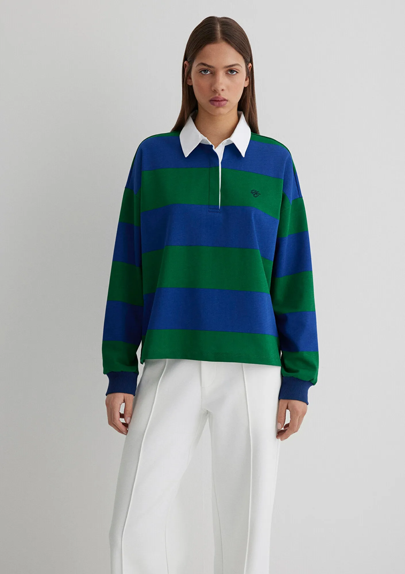 Long Sleeve Green Striped Polo T-Shirt