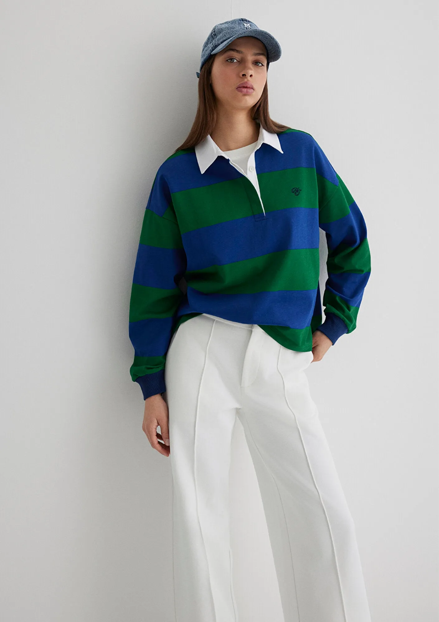 Long Sleeve Green Striped Polo T-Shirt
