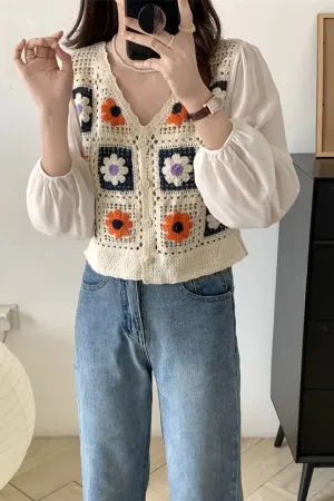 Long Sleeve Transparent  V-Neck Crochet Shirts