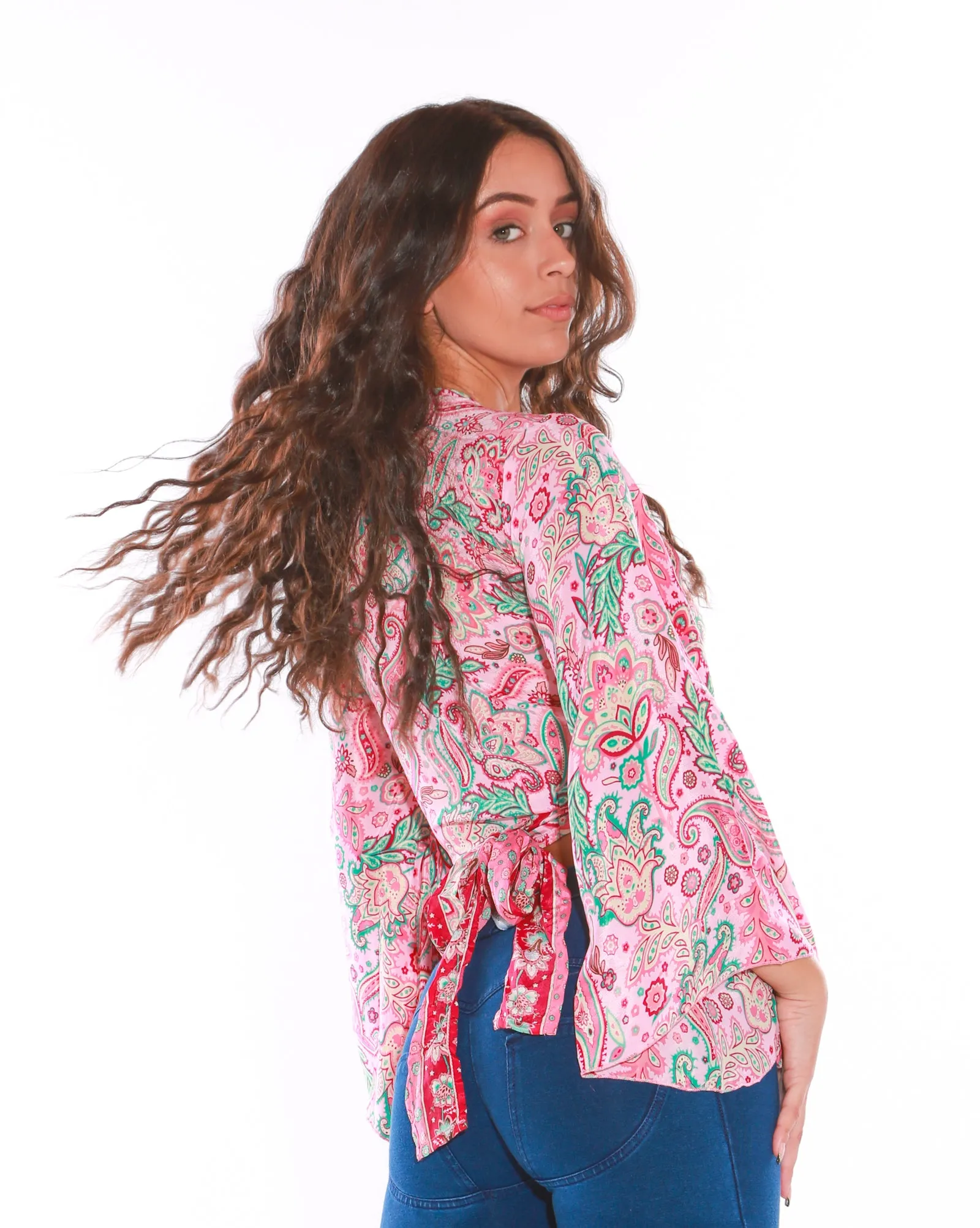 Long sleeve Wrap top - Freesize- pink