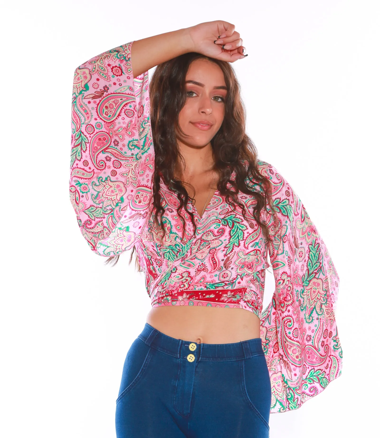 Long sleeve Wrap top - Freesize- pink