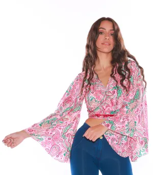Long sleeve Wrap top - Freesize- pink