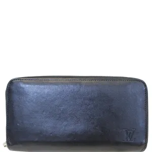 LOUIS VUITTON Zip Around Leather Wallet Black