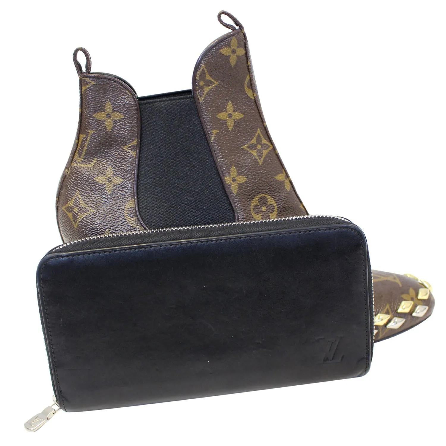 LOUIS VUITTON Zip Around Leather Wallet Black