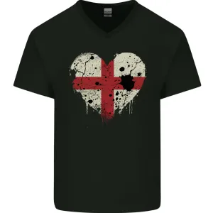 Love Flag England English Football Rugby Mens V-Neck Cotton T-Shirt